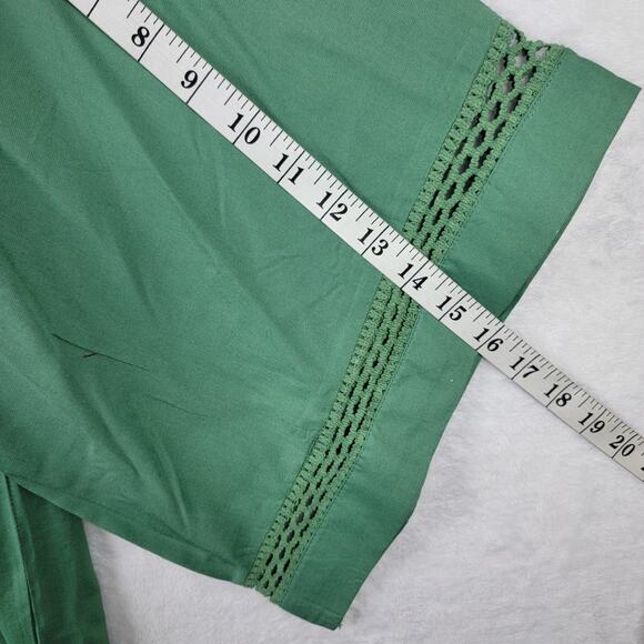 Bohemian Cardigan OS Kimono Sleeves Crotchet Open Front Green Cover Up Casual - Picture 10 of 10